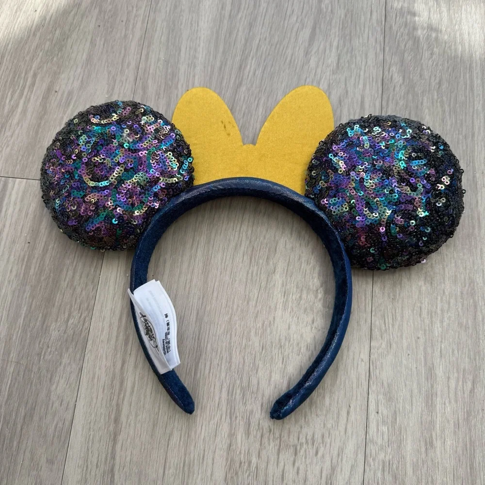 Sequin Mouse Ears Headband with Gold Bow Walt Disney World 50th anniversary